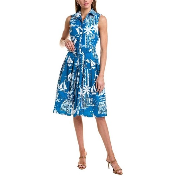NWT Samantha Sung Audrey #1 Sleeveless Dress in Cote D’azure Sea Blue - Size 12 - Picture 1 of 9